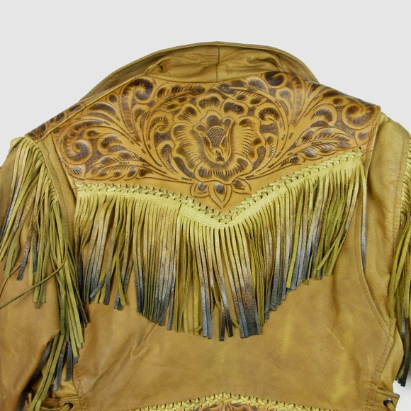 VTG 70's Leather Fringe Motorcycle Jacket Sz Small - Picture 8 of 15